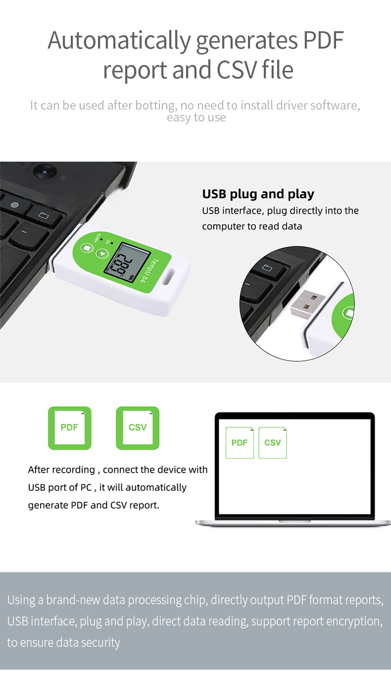 Tempu04 USB Temperature Data Logger Recorder 32000 Points to Record Drug Storage Temperatures